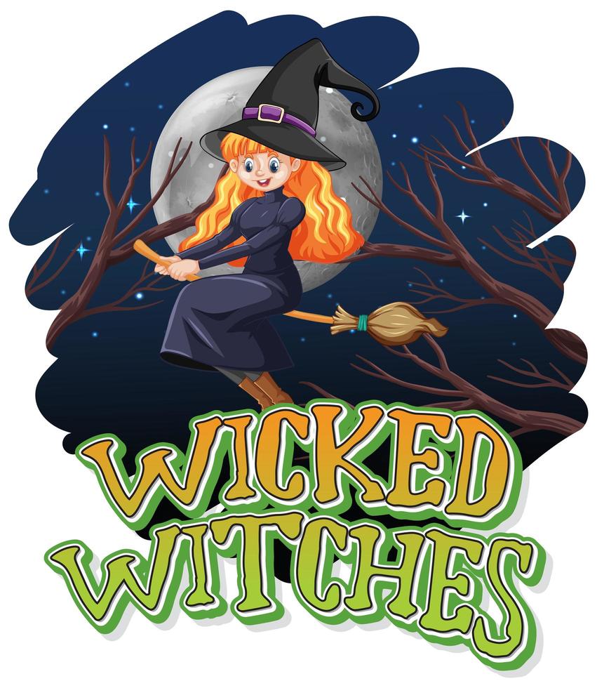 Wicked witches on a night background vector