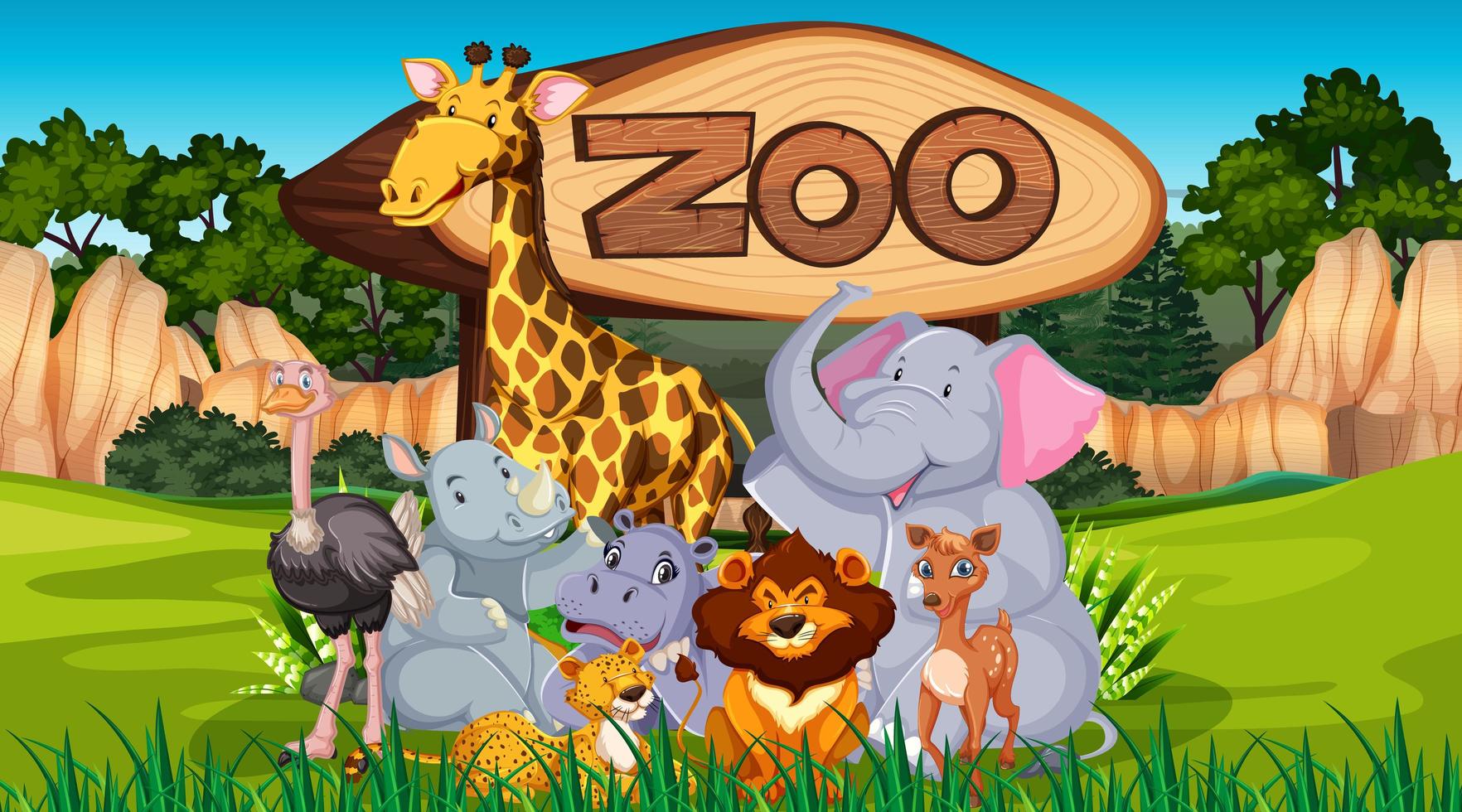 Zoo animals in the wild nature 1372908 Vector Art at Vecteezy