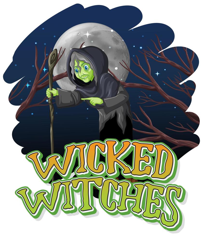 Wicked witches on a night background vector