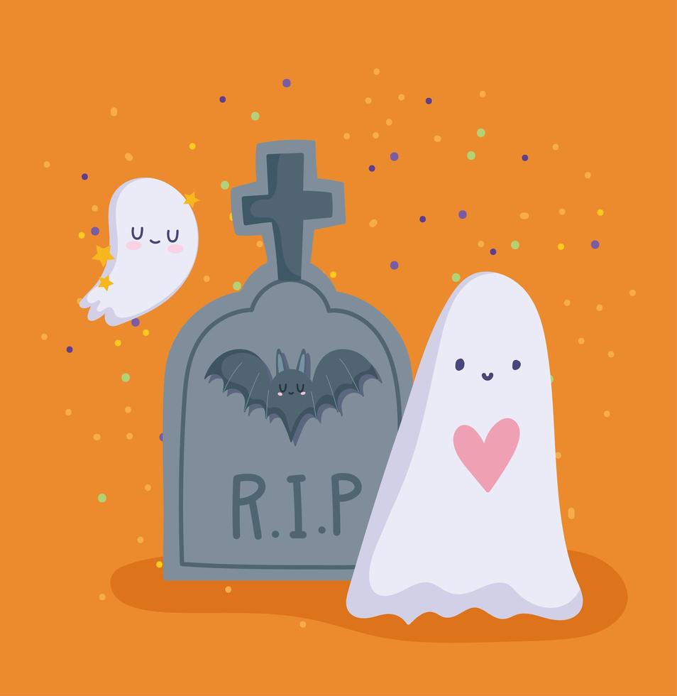 feliz diseño de halloween con lindos fantasmas vector