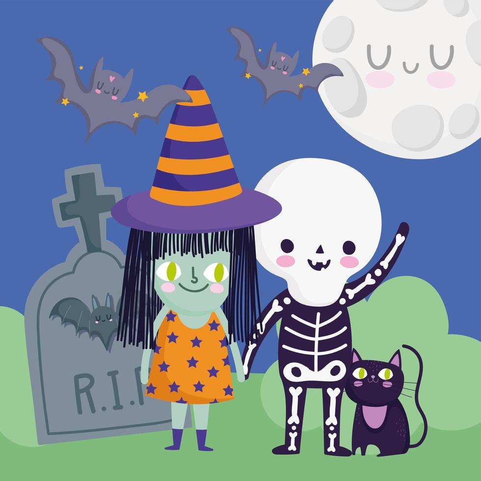 feliz diseño de halloween con niños disfrazados vector