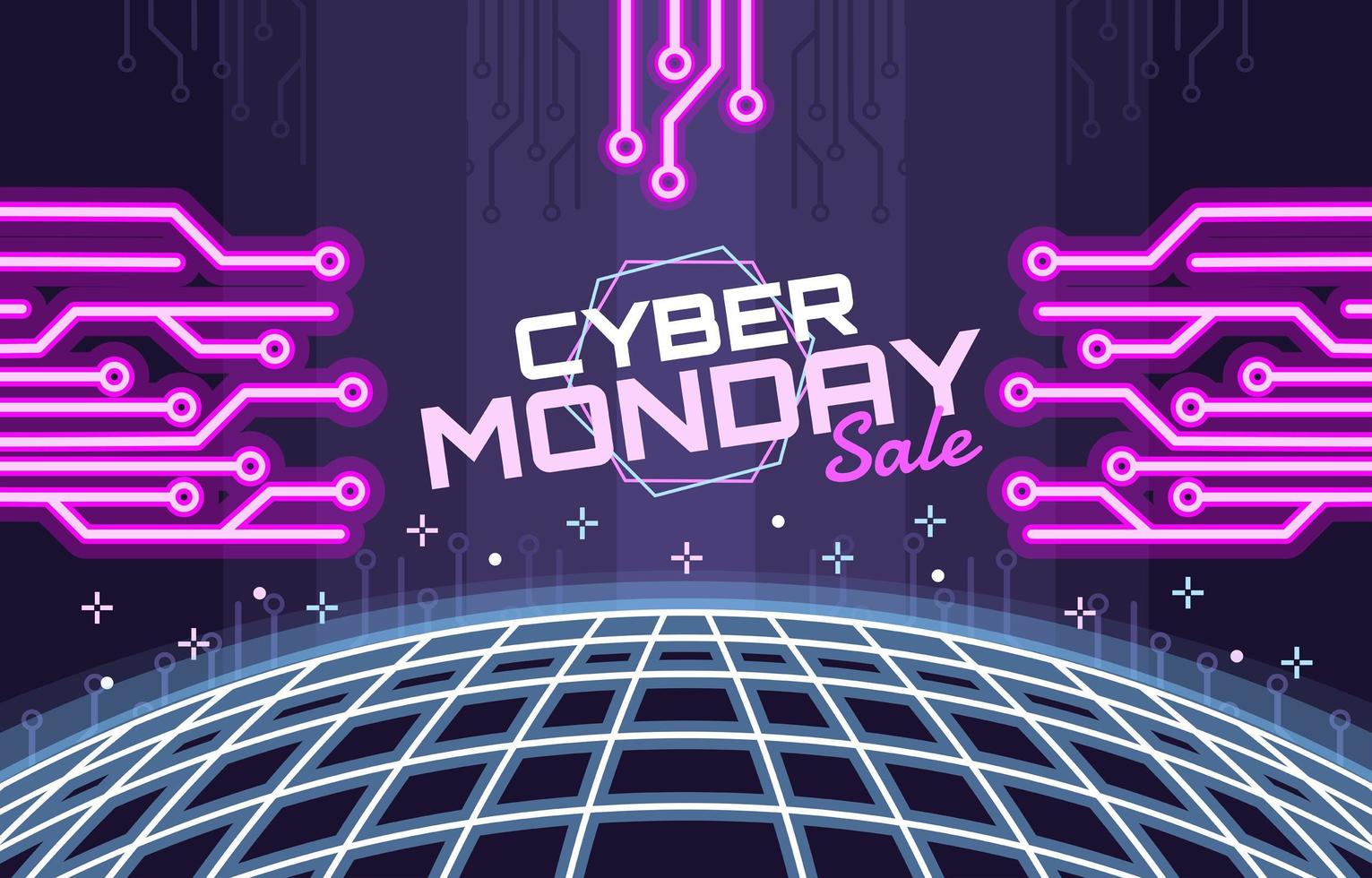 Venta de Cyber Monday sobre fondo de neón vector