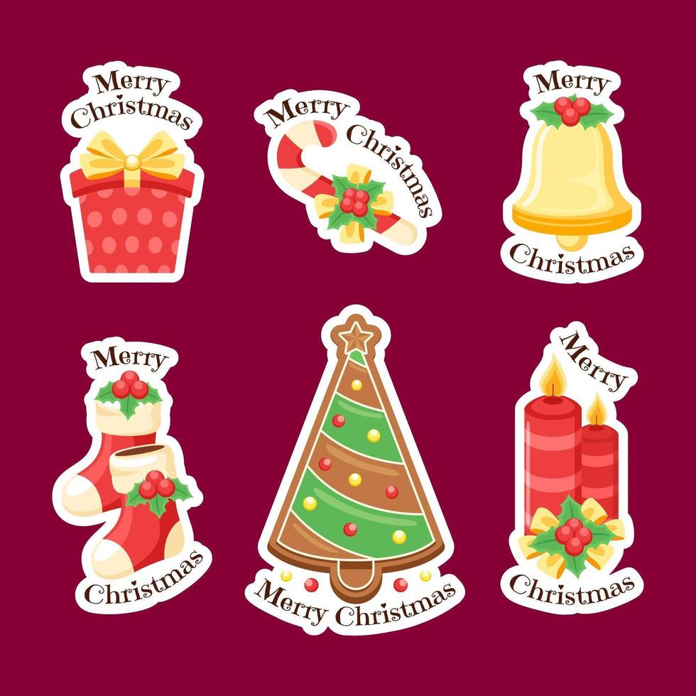 Colourful Christmas Items Sticker Collection vector