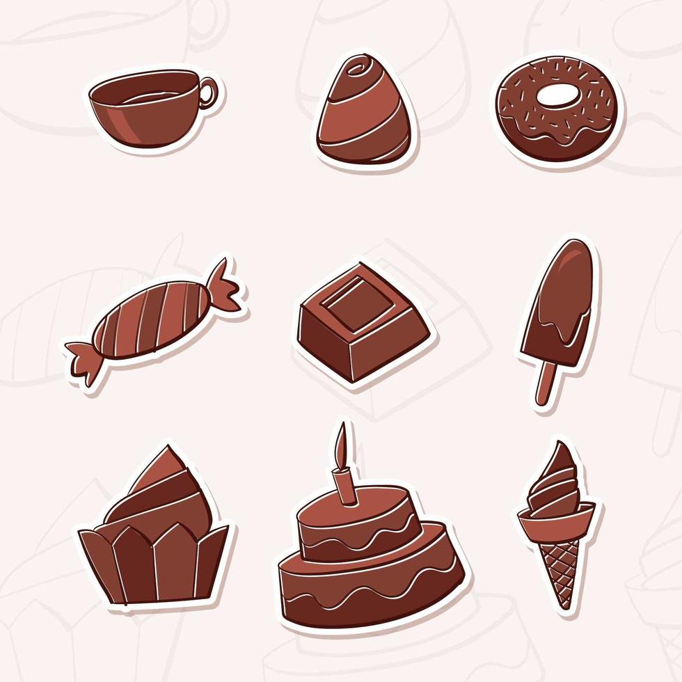 conjunto de elementos de chocolate dibujados a mano vector