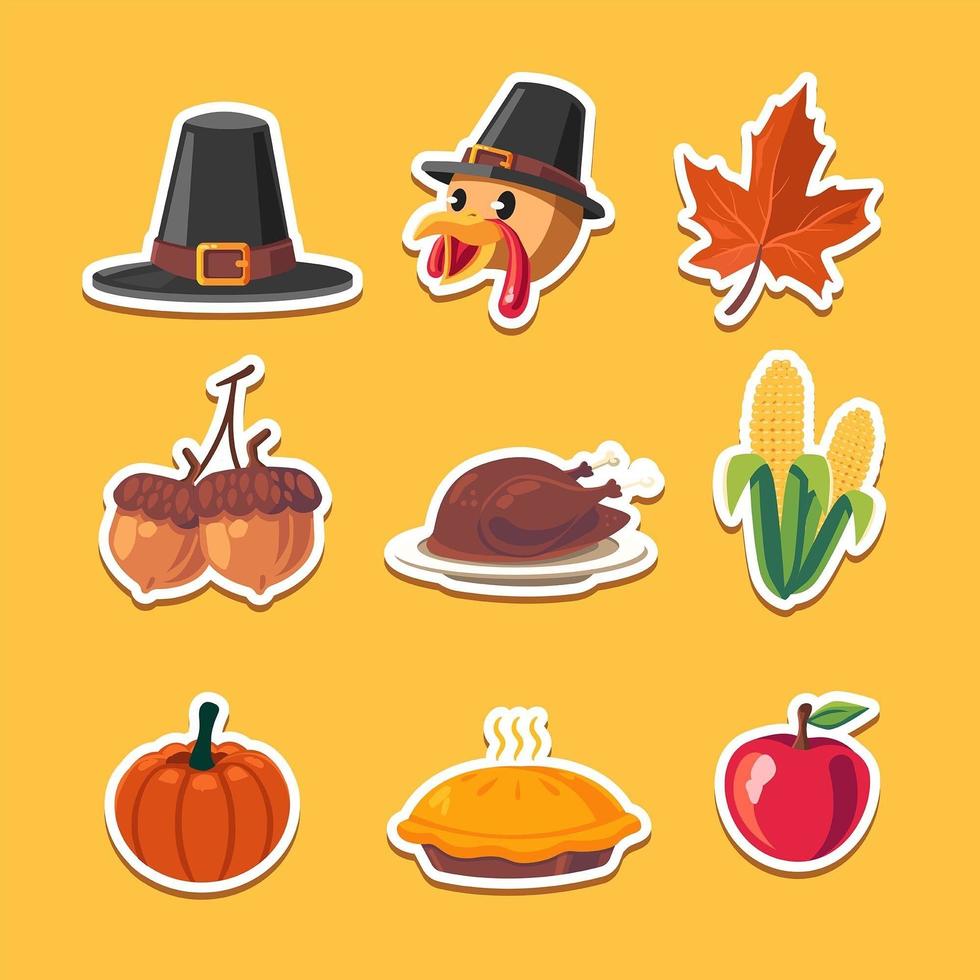 Fun Thanksgiving Party Sticker Pack vector