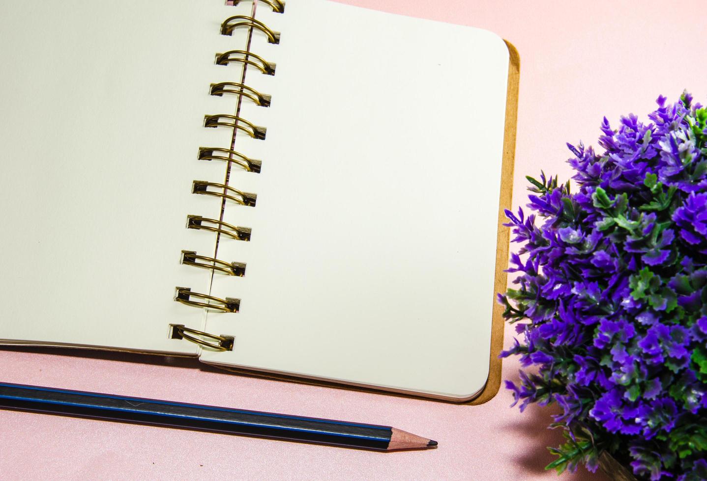 lápiz y cuaderno en blanco foto