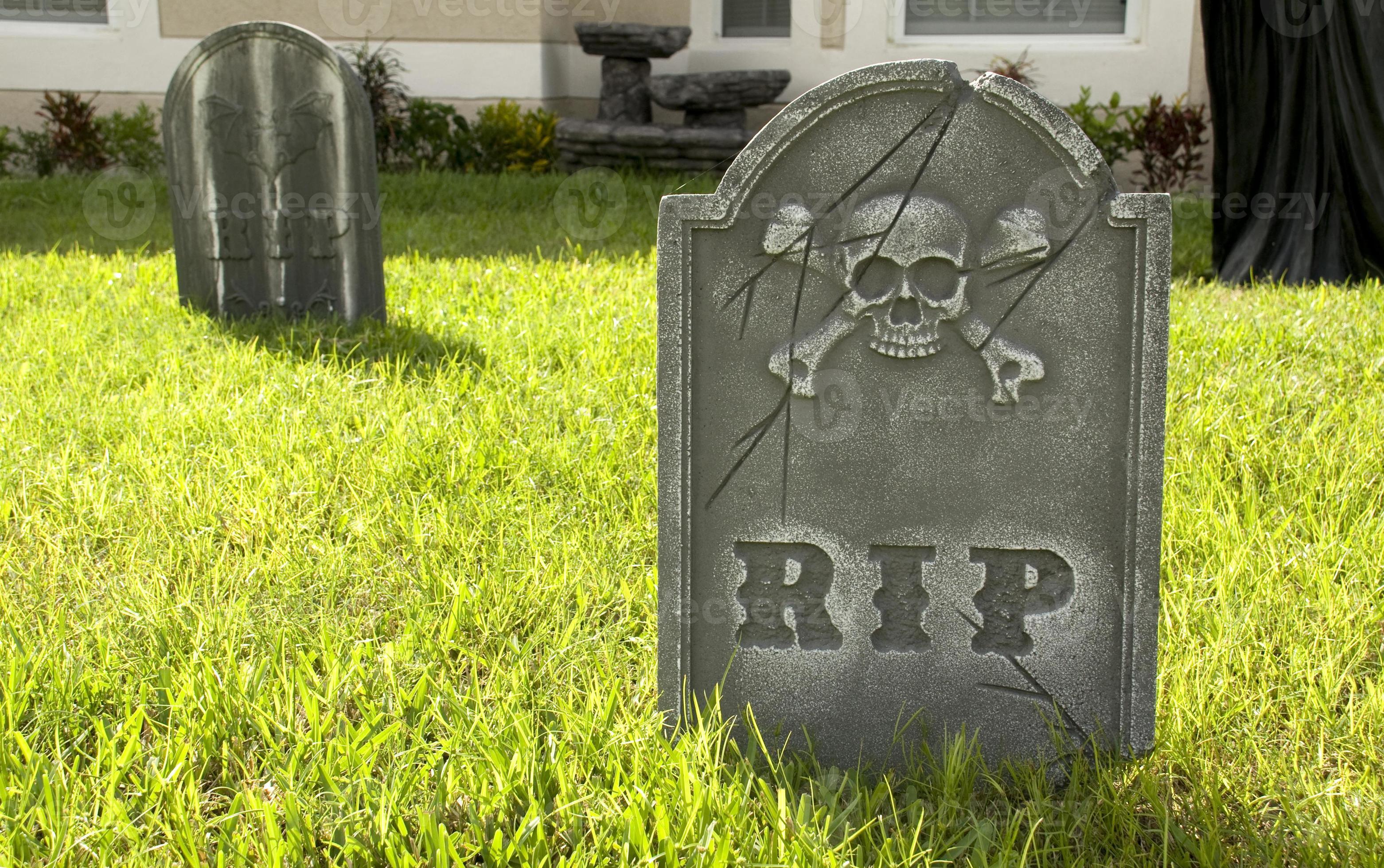 RIP Tombstone on Lawn.