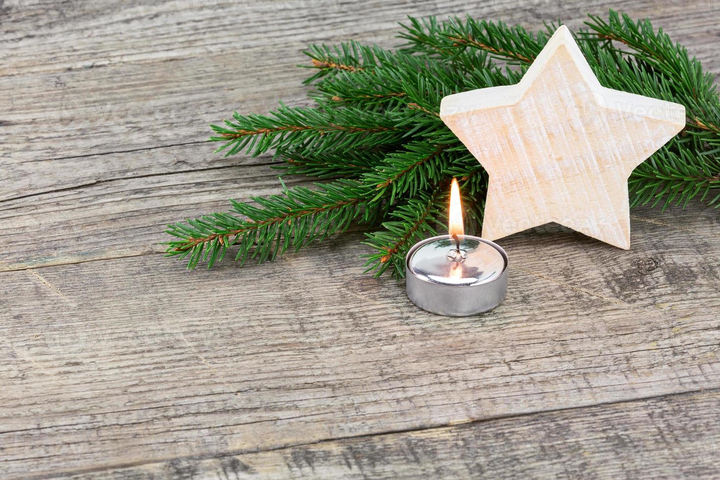 Christmas decoration on wooden plank photo