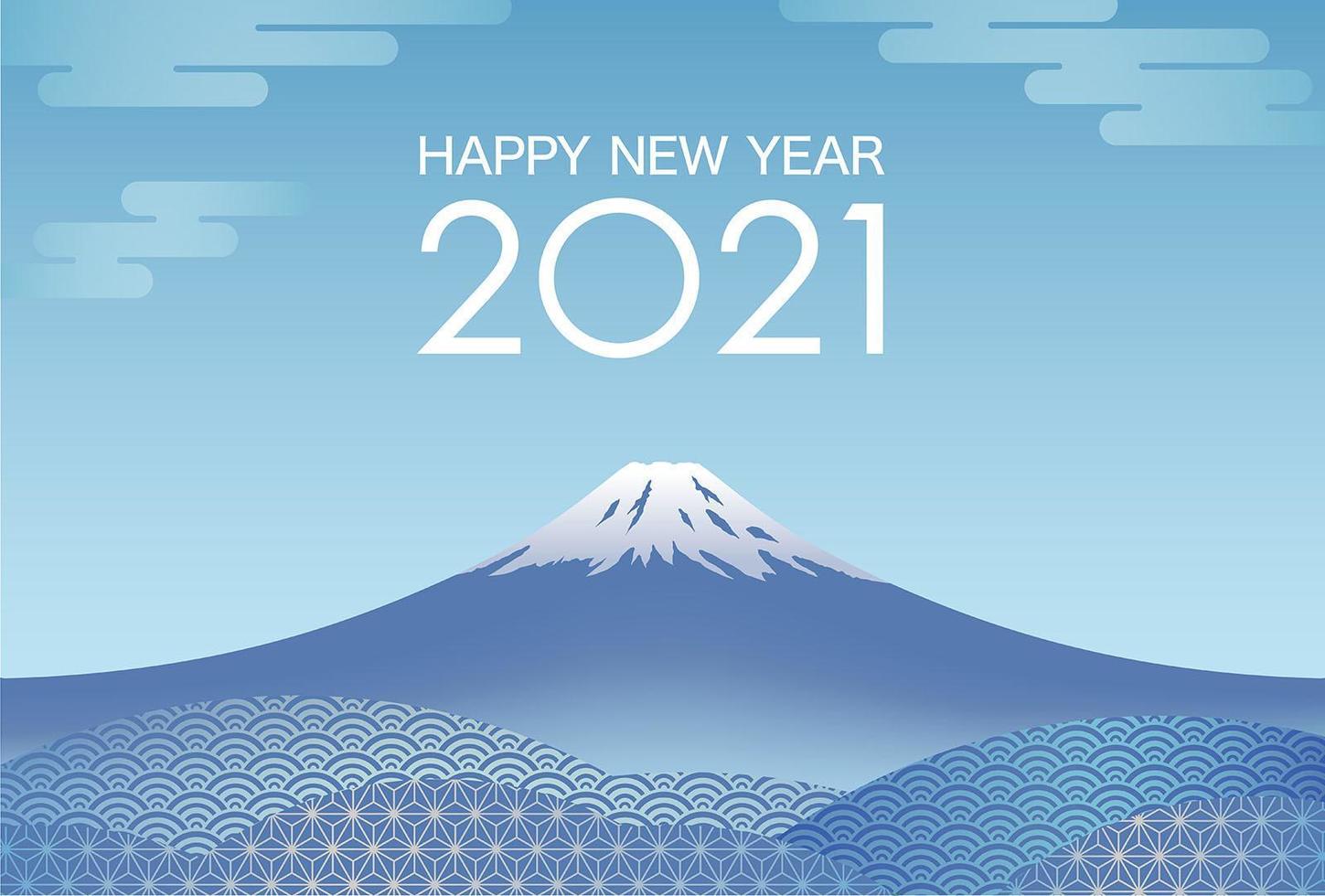 Plantilla de tarjeta de año nuevo con mt azul. fuji vector