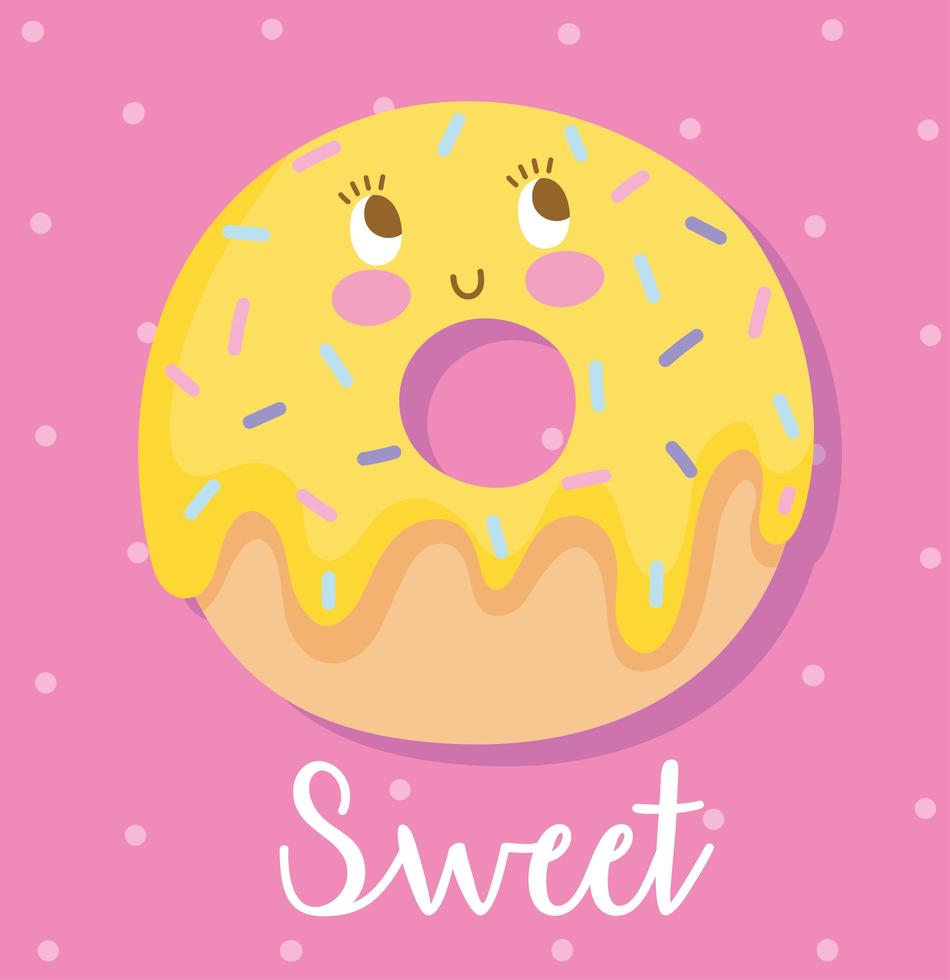 diseño de personaje de donut dulce de dibujos animados lindo vector