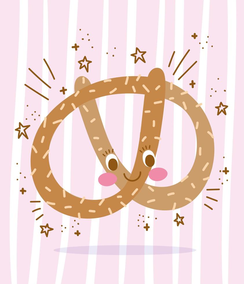 Cute cartoon pretzel character design vector