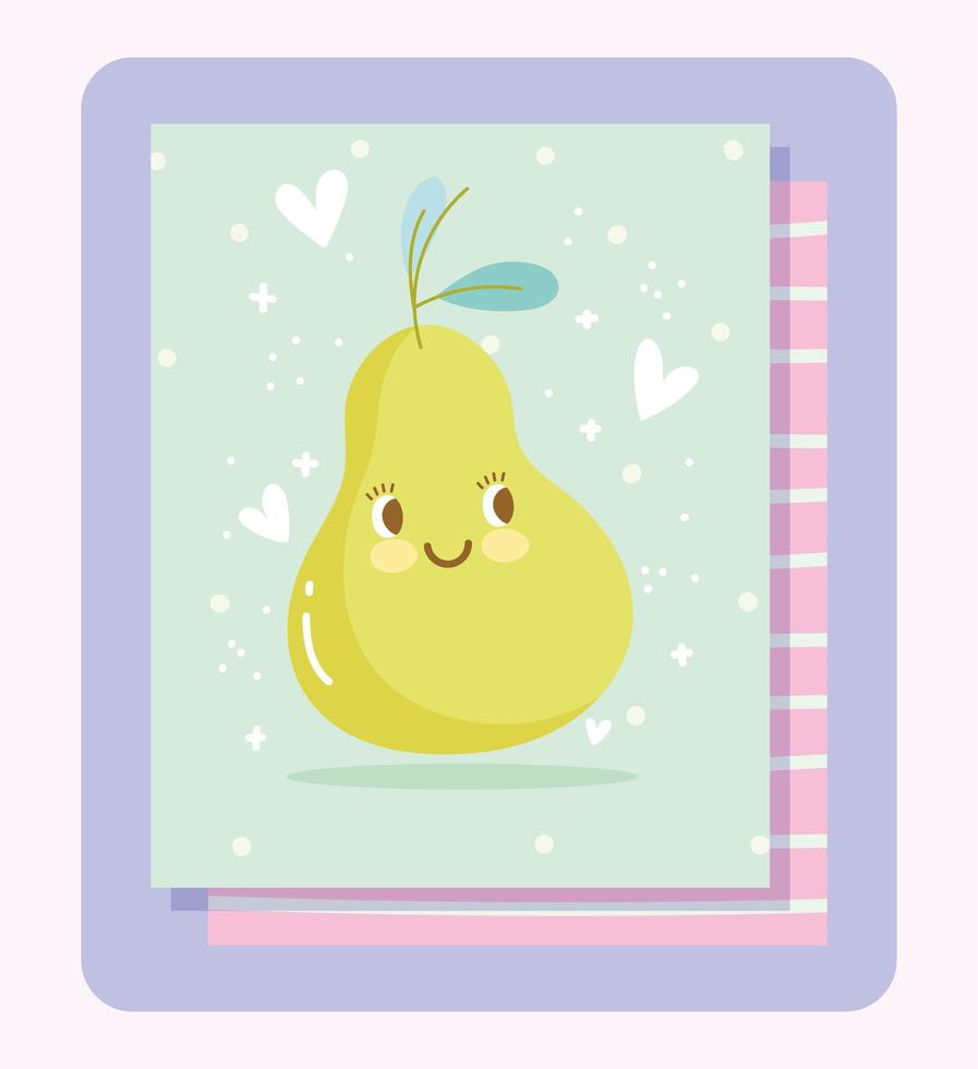 Cute pear fruit character card template vector