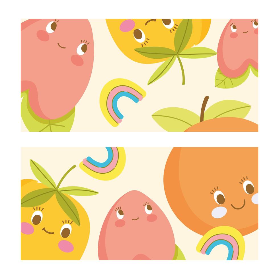 Cute fruit characters horizontal banner template set vector