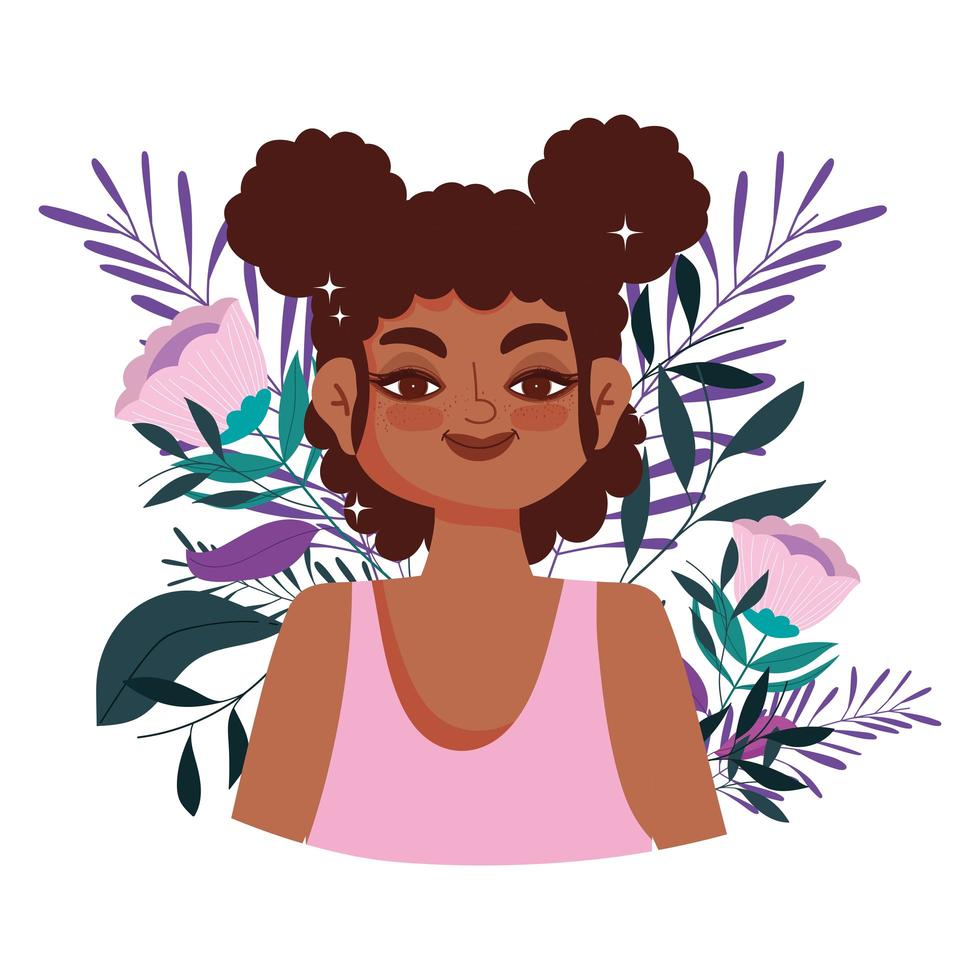 African American young woman with flowers  vector
