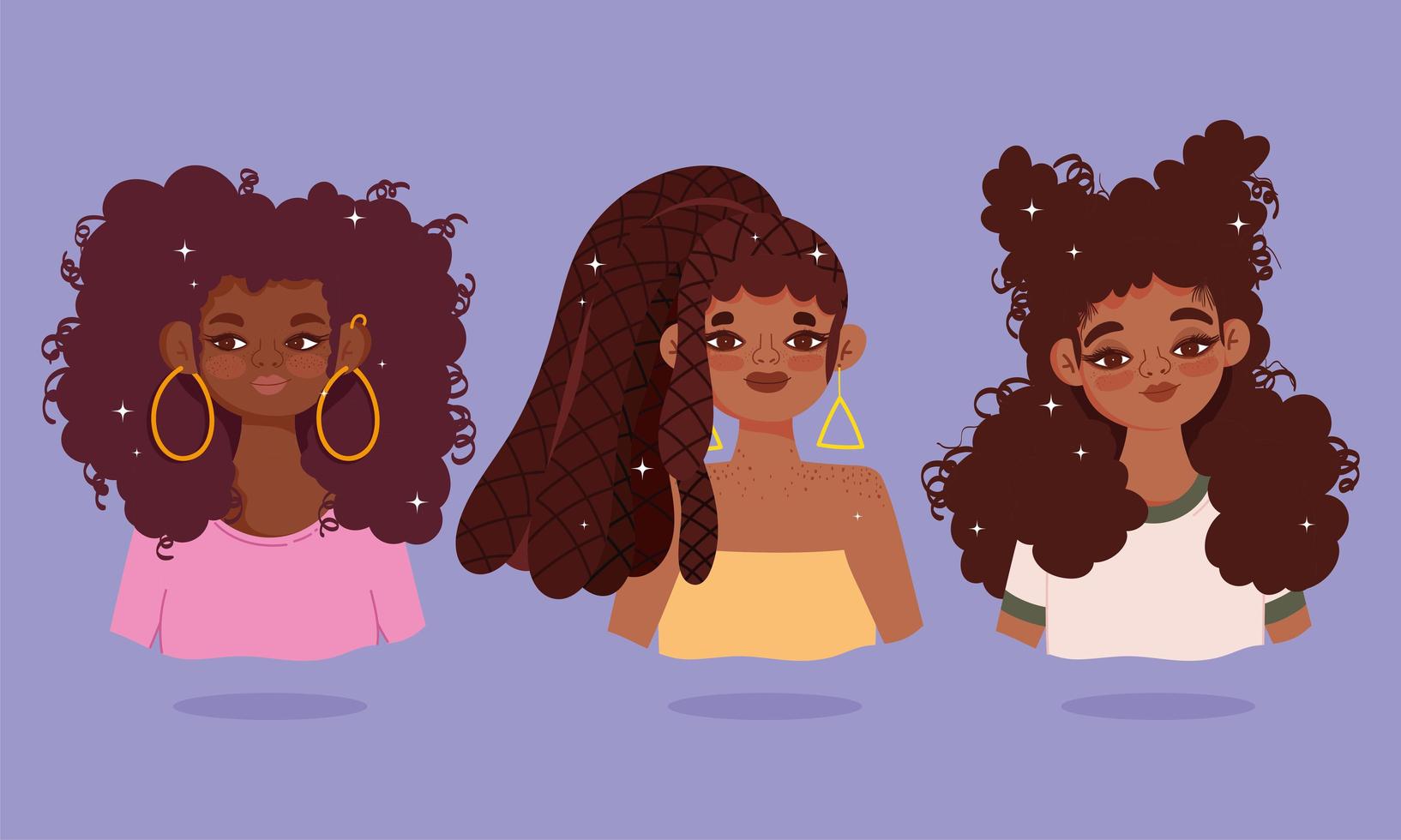 Set of African American young women  vector