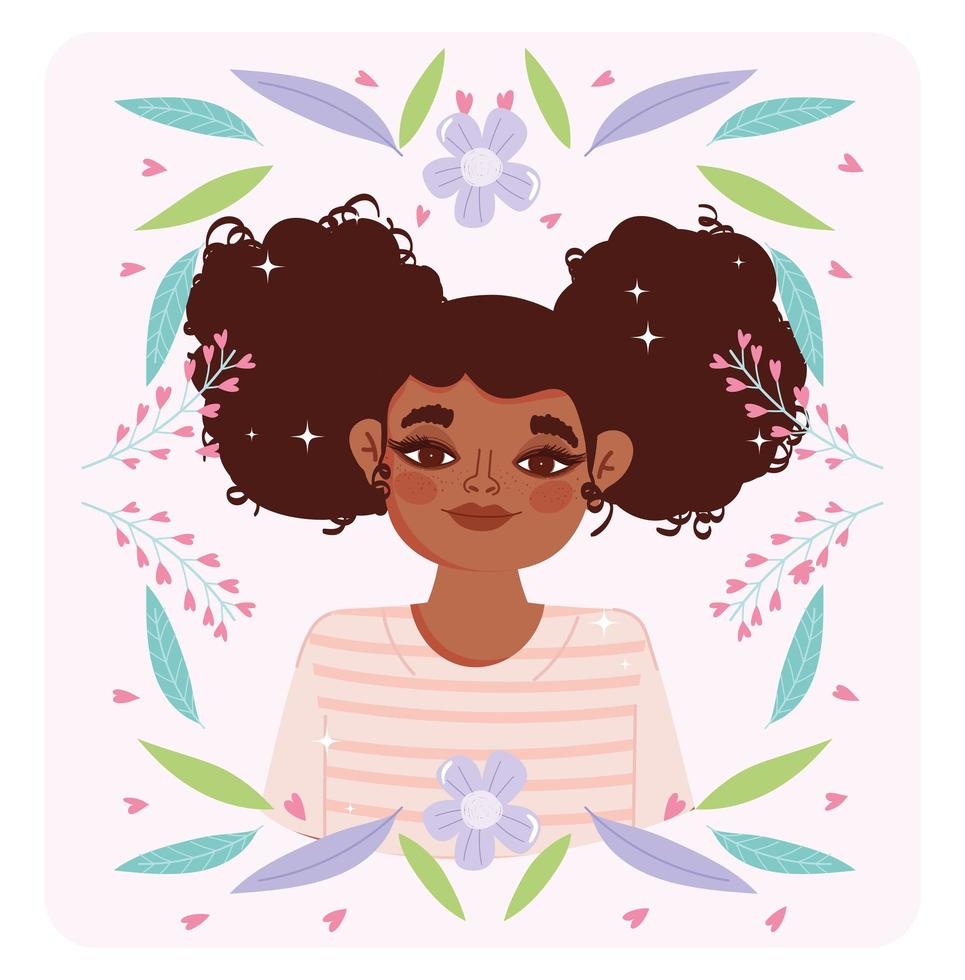 mujer joven afroamericana con flores vector