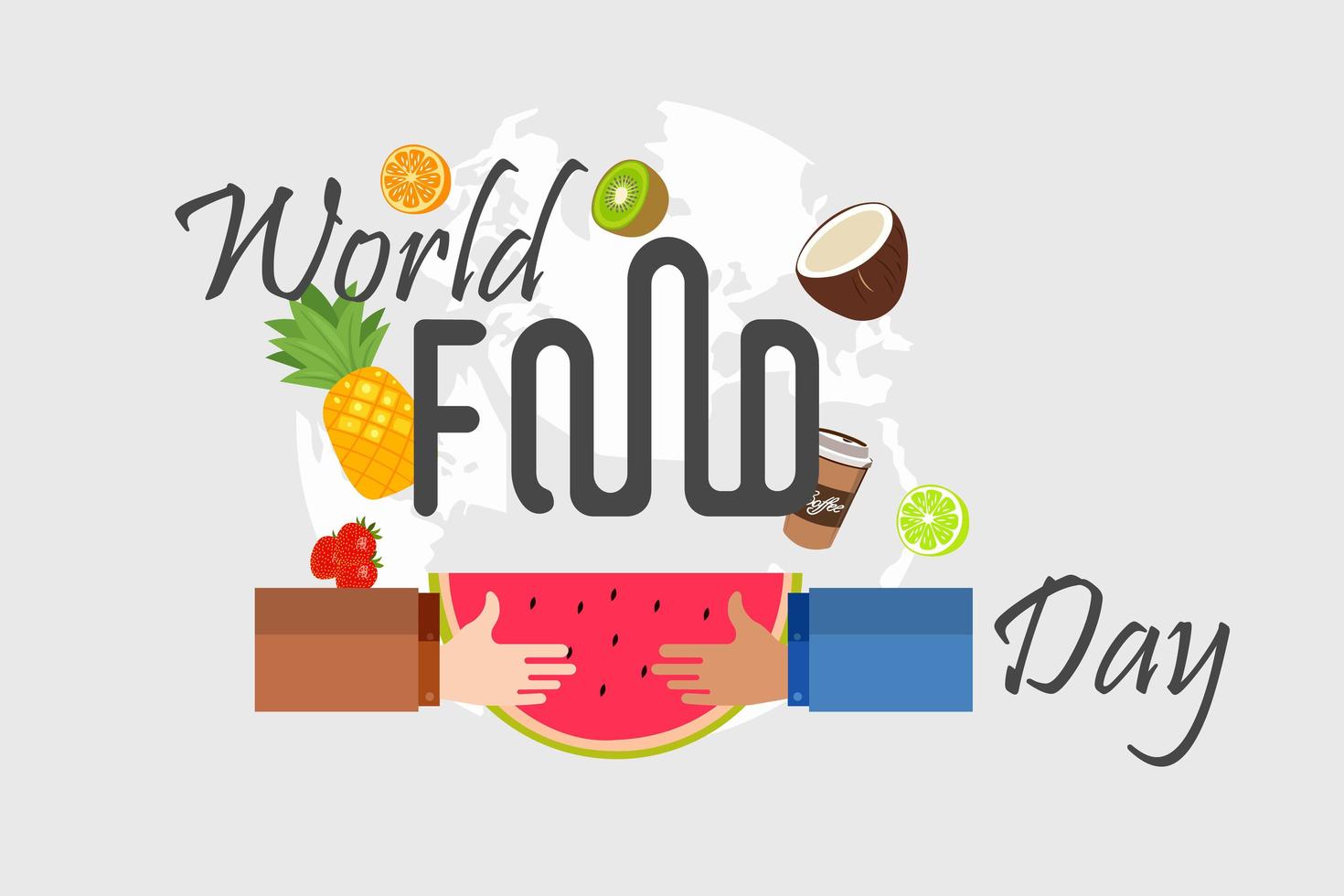 diseño del día mundial de la comida con manos sosteniendo frutas vector