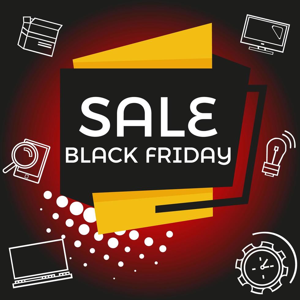 Black Friday sale banner with icons vector