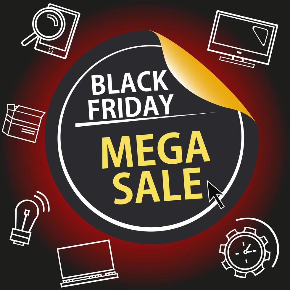 Black Friday sale banner with icons vector