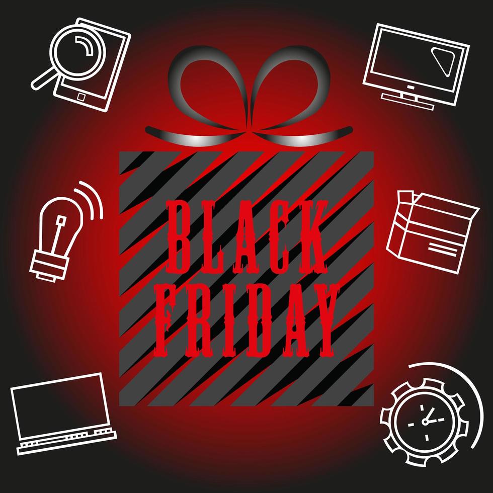 Black Friday sale banner with icons vector