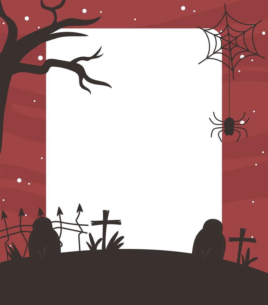 Happy halloween, dry tree and gravestones template vector