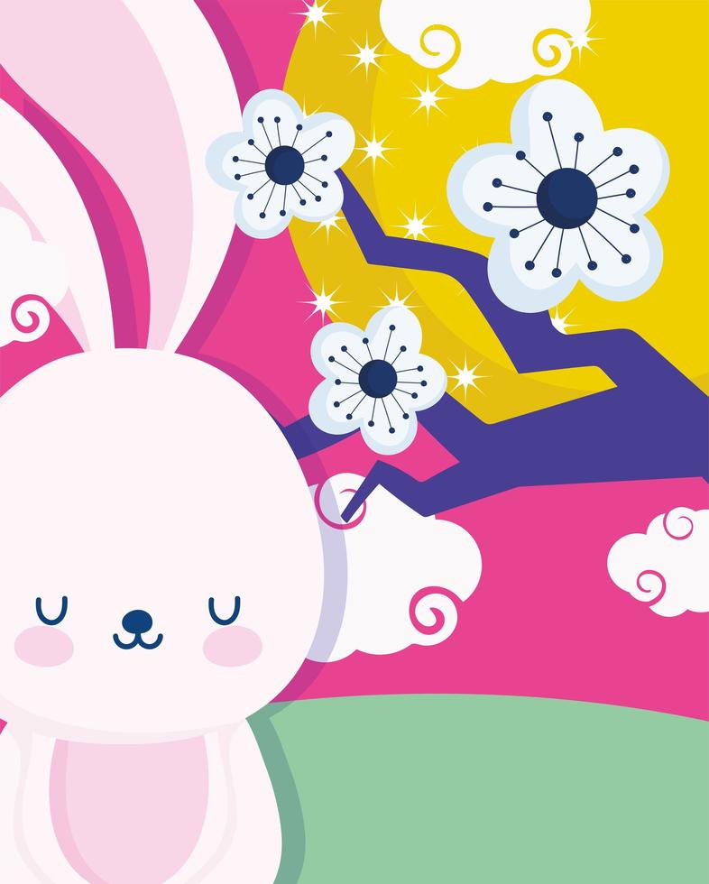 Mid-autumn festival with rabbit, flowers, and moon  vector