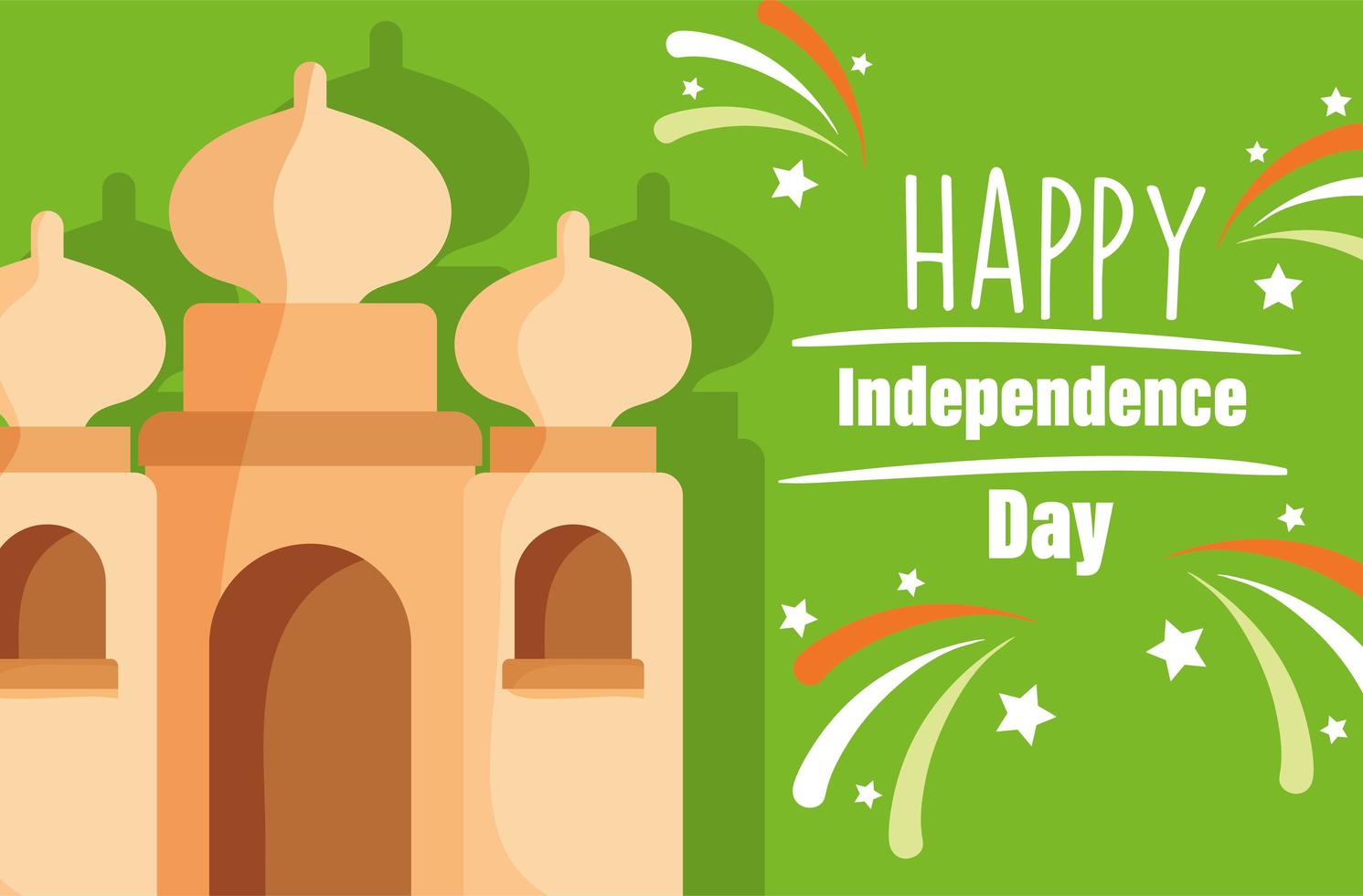 Happy Independence Day India Taj Mahal Traditional Temple Fireworks vector