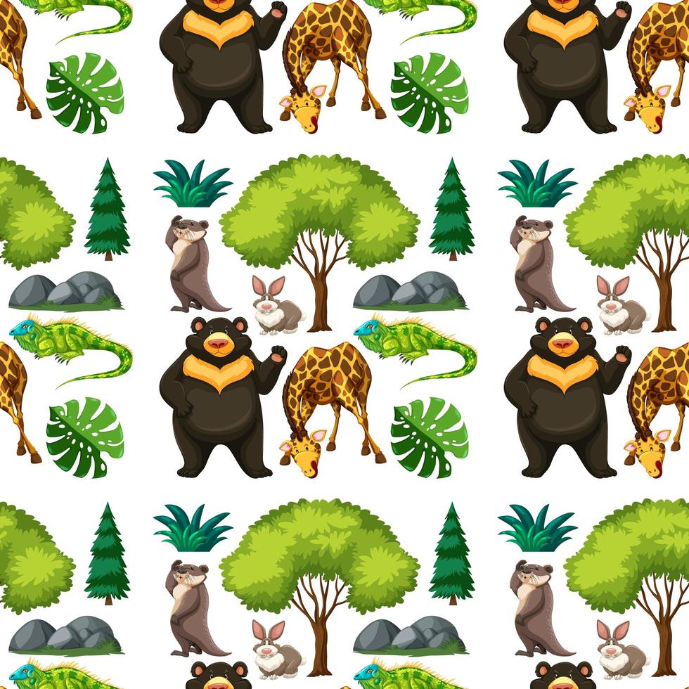 Safari seamless pattern with cute animals vector