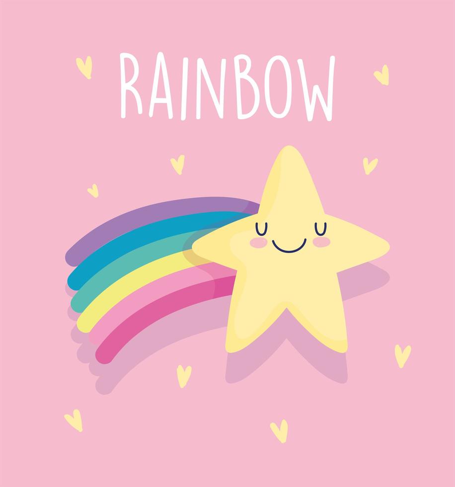 Shooting star rainbow with little hearts vector