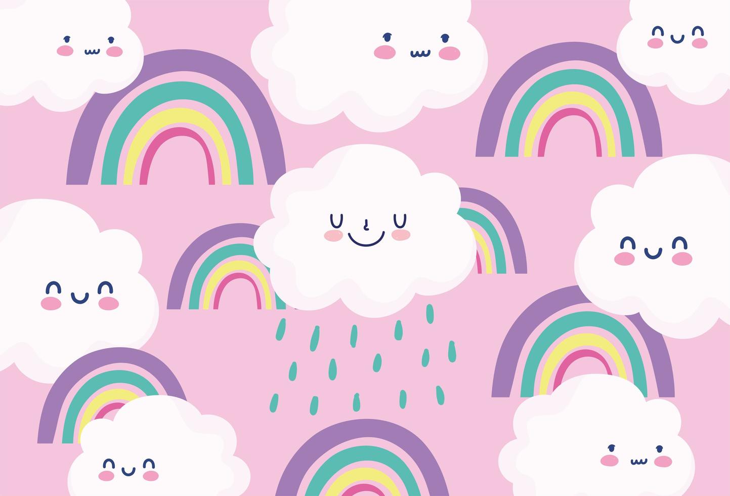 Cute rainbows and clouds pattern background vector