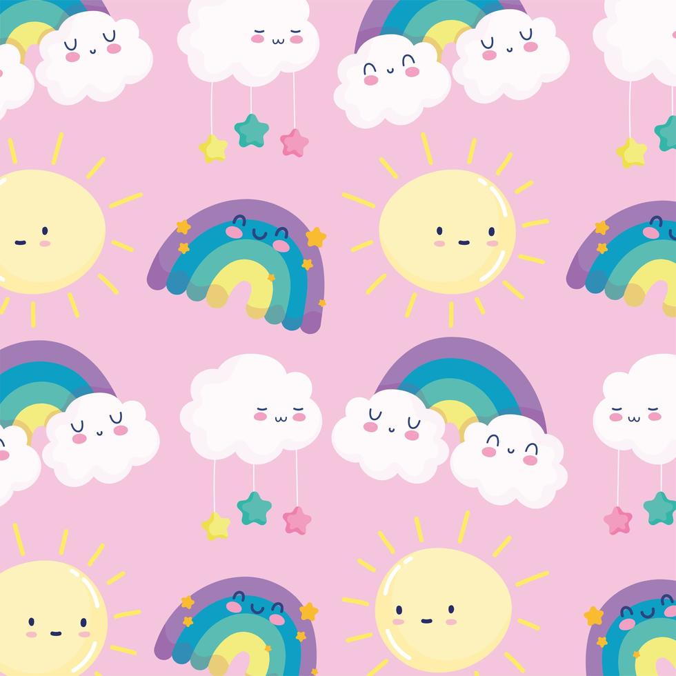 Cute rainbows and sun pattern background vector