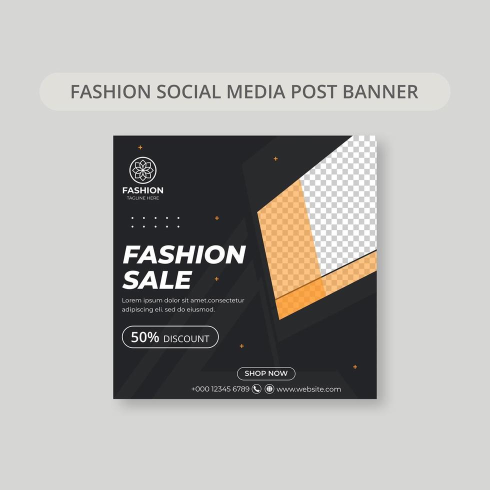 Social media post template in black and orange vector