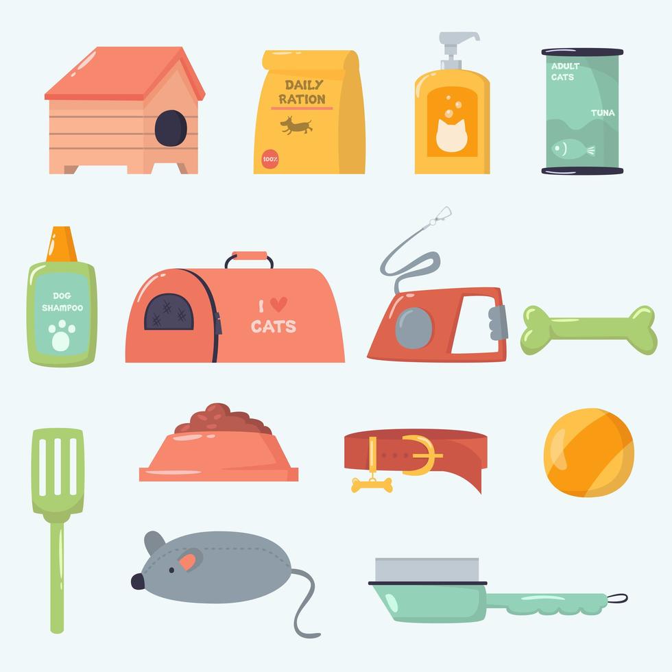 Pets supplies cartoon collection vector