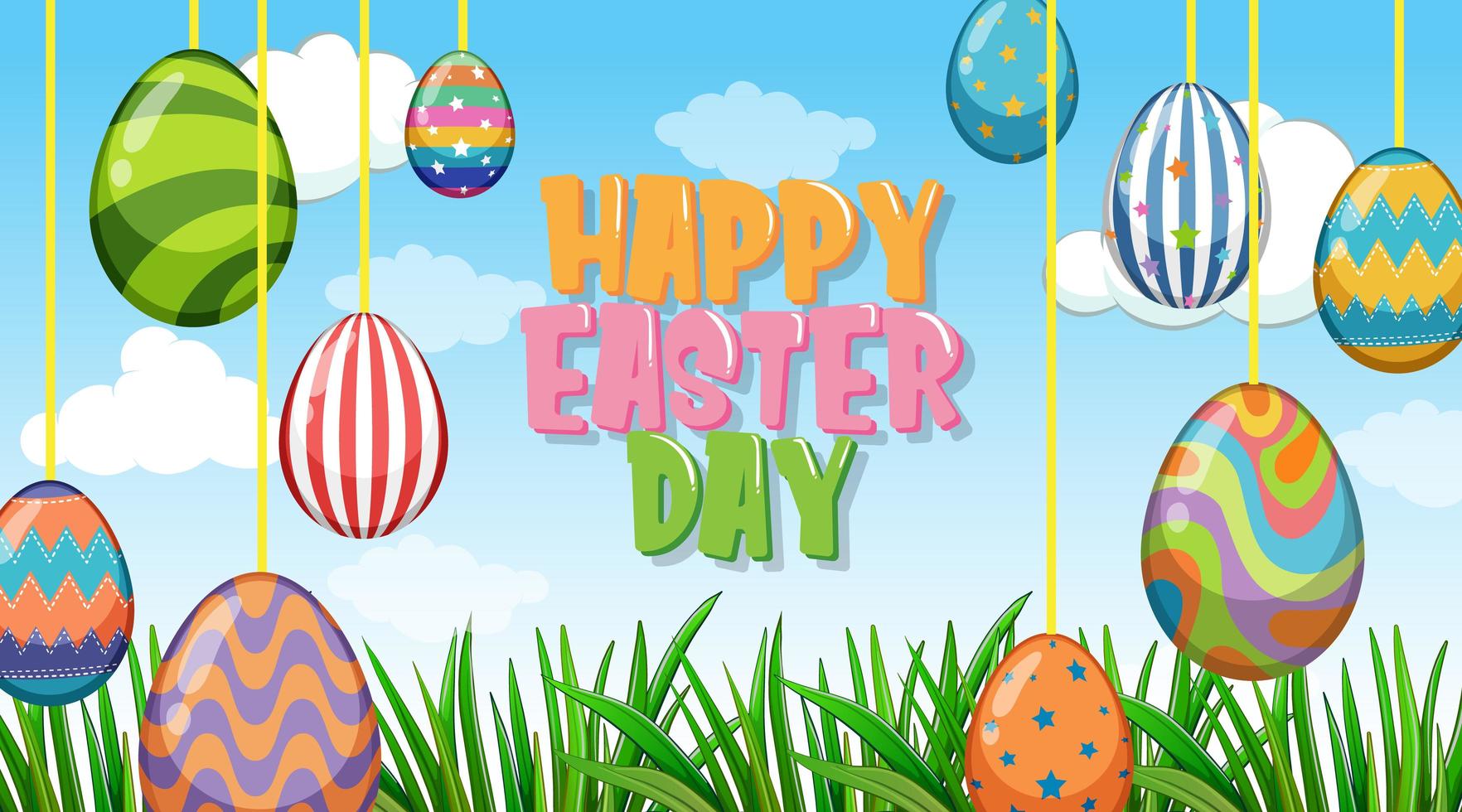 Poster design for easter with decorated eggs  vector