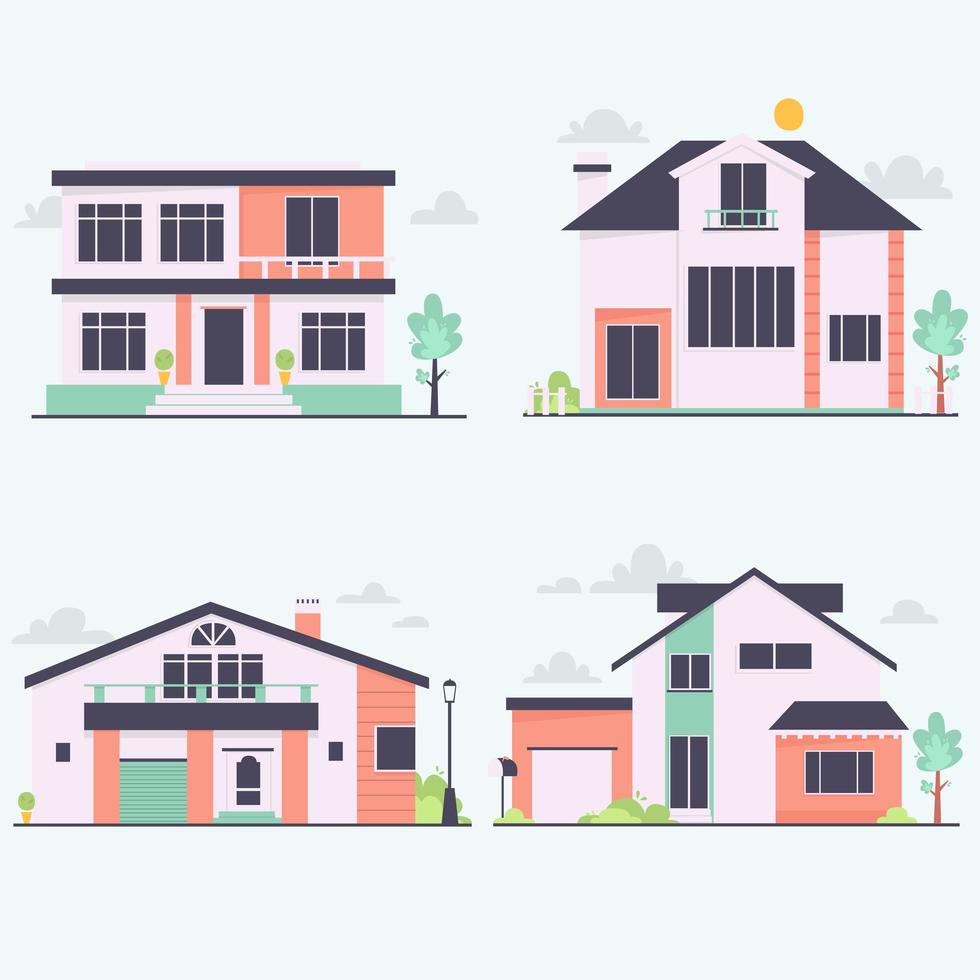 Front view urban houses collection vector