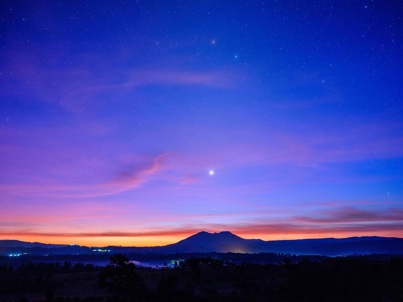  Mountain with sunset and blue sky background  photo