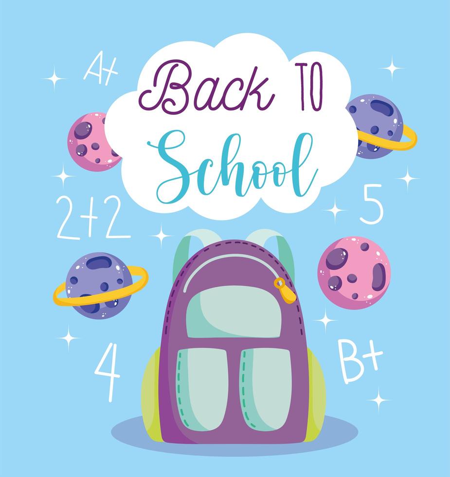 Back to school, backpack, planets, and arithmetic lesson  vector