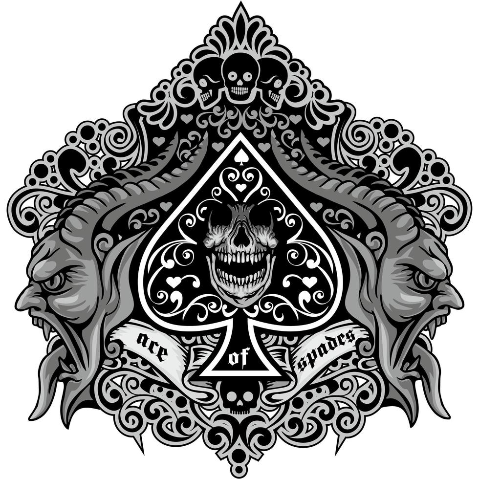 Ace of spades icon with filigree and demons vector