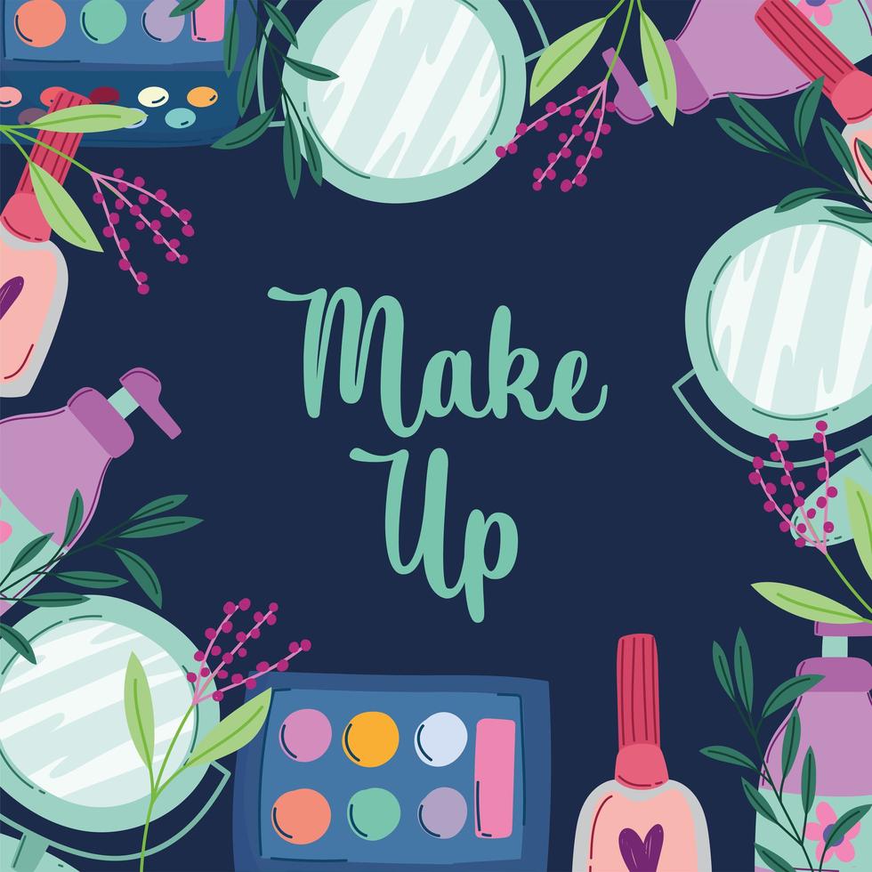 Banner de productos de maquillaje y belleza con letras. vector