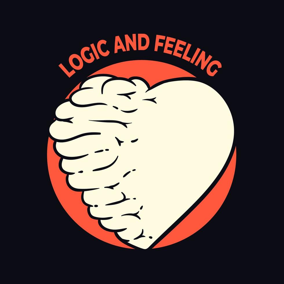 diseño de camiseta dibujado a mano simple cerebro y corazón vector