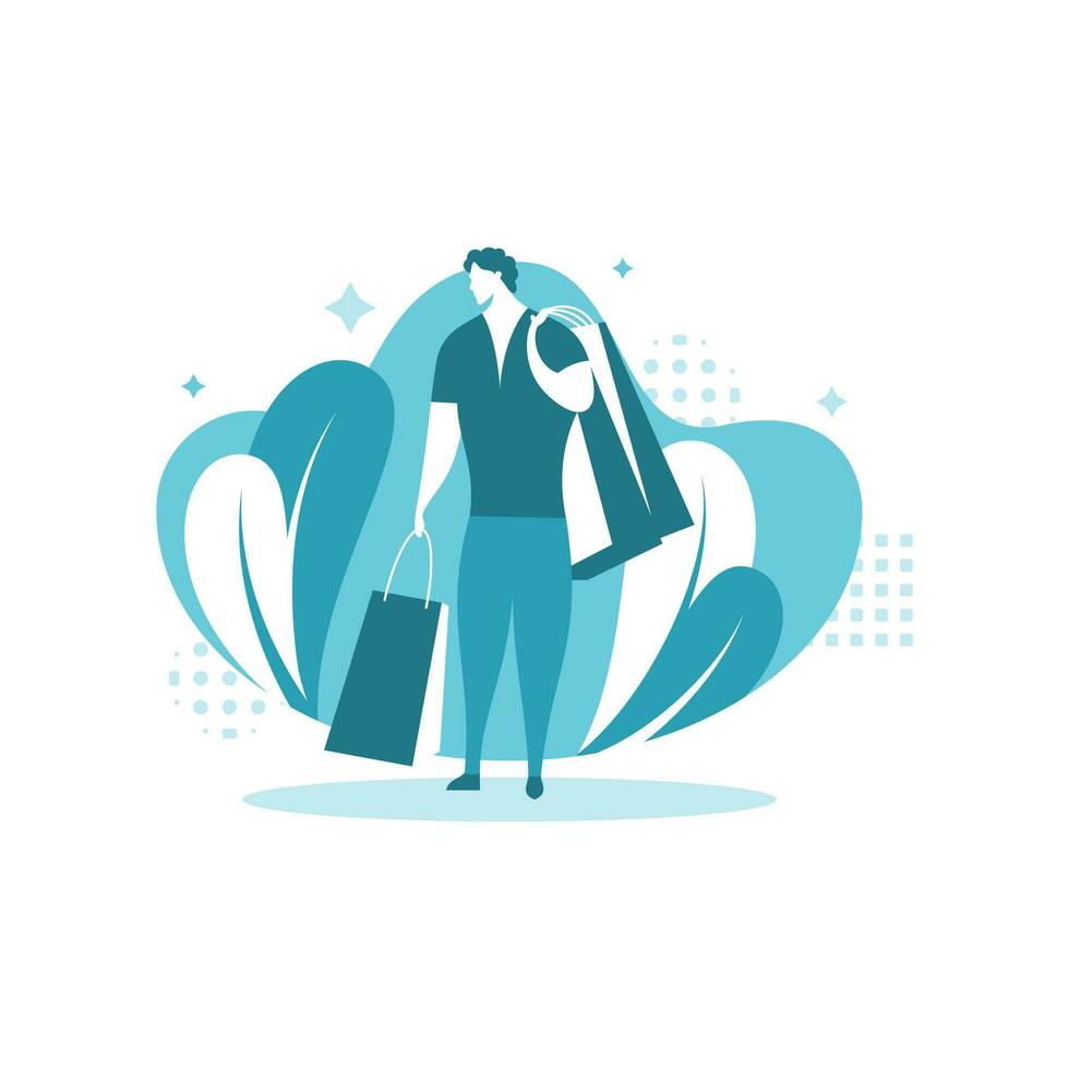 Man Shopping with Bags vector