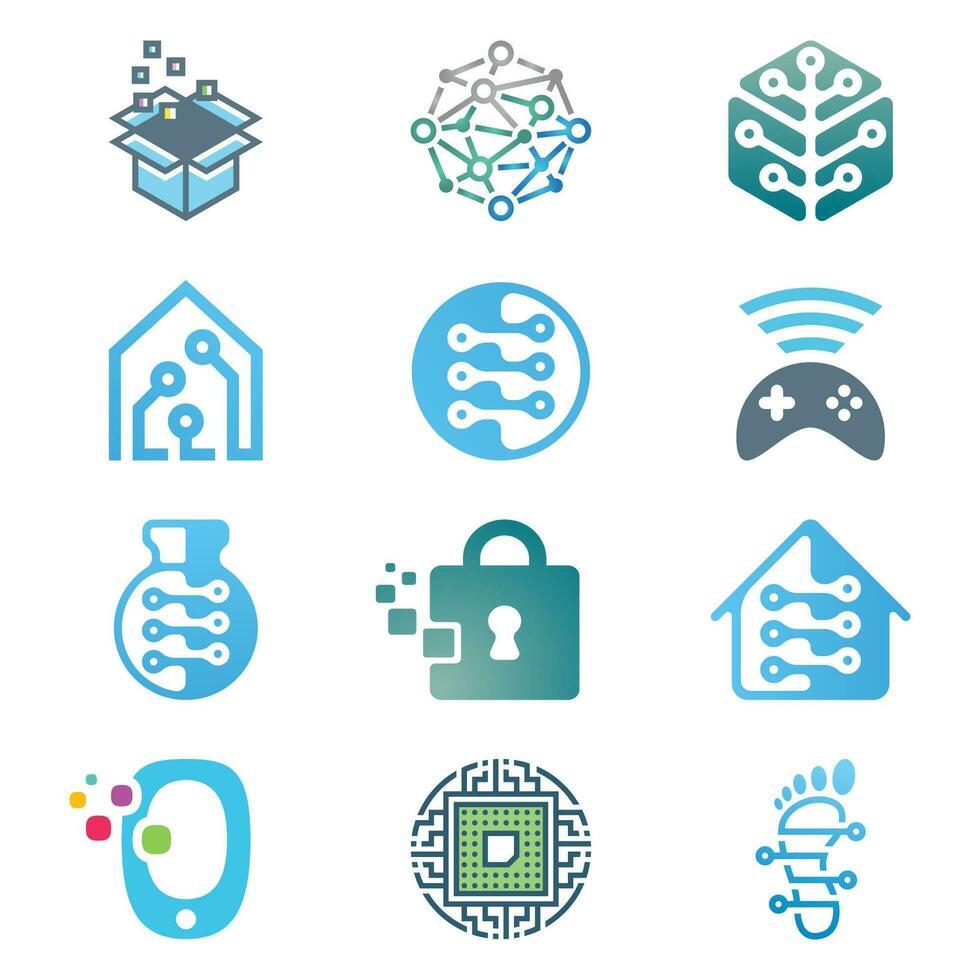 conjunto de logotipos de tecnología y red vector