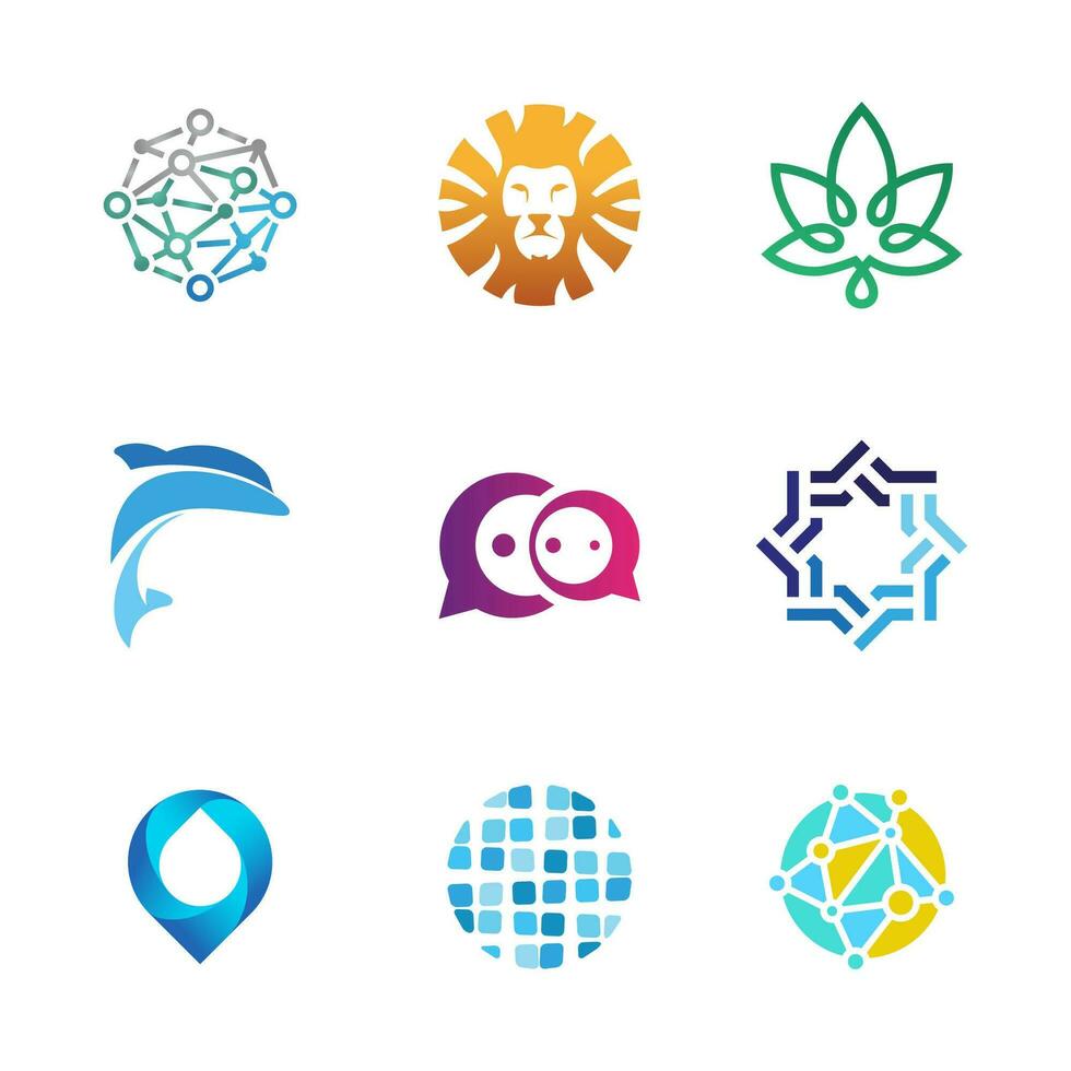 9 logotipos de animales, naturaleza y otros diversos vector