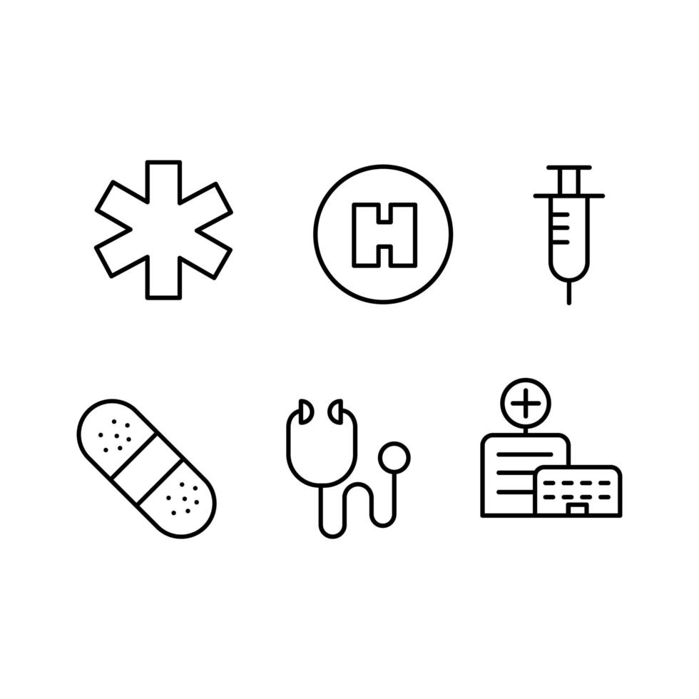 Syringe Medical Stethoscope Hospital Line Icons vector