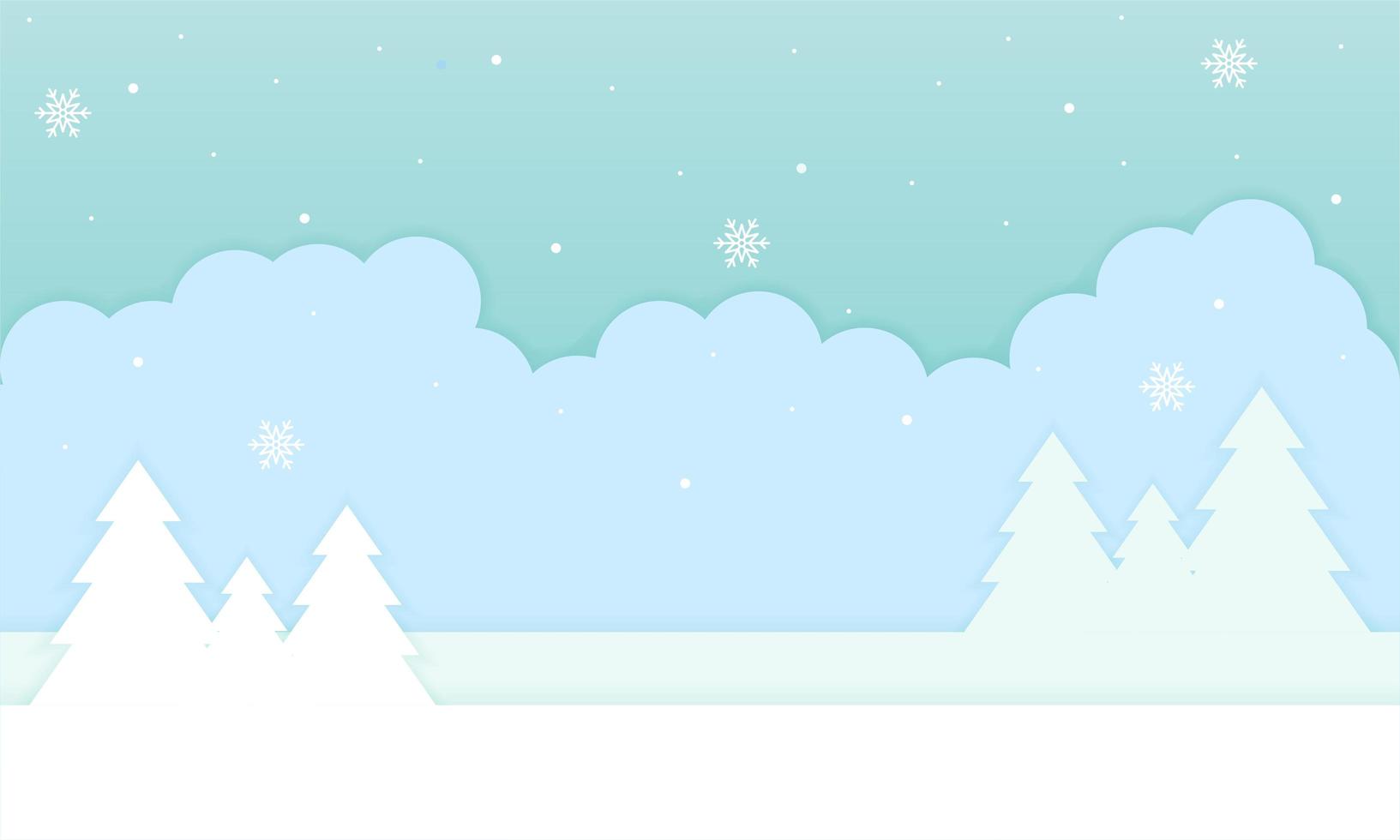 Winter Landscape in Paper Cut Style vector