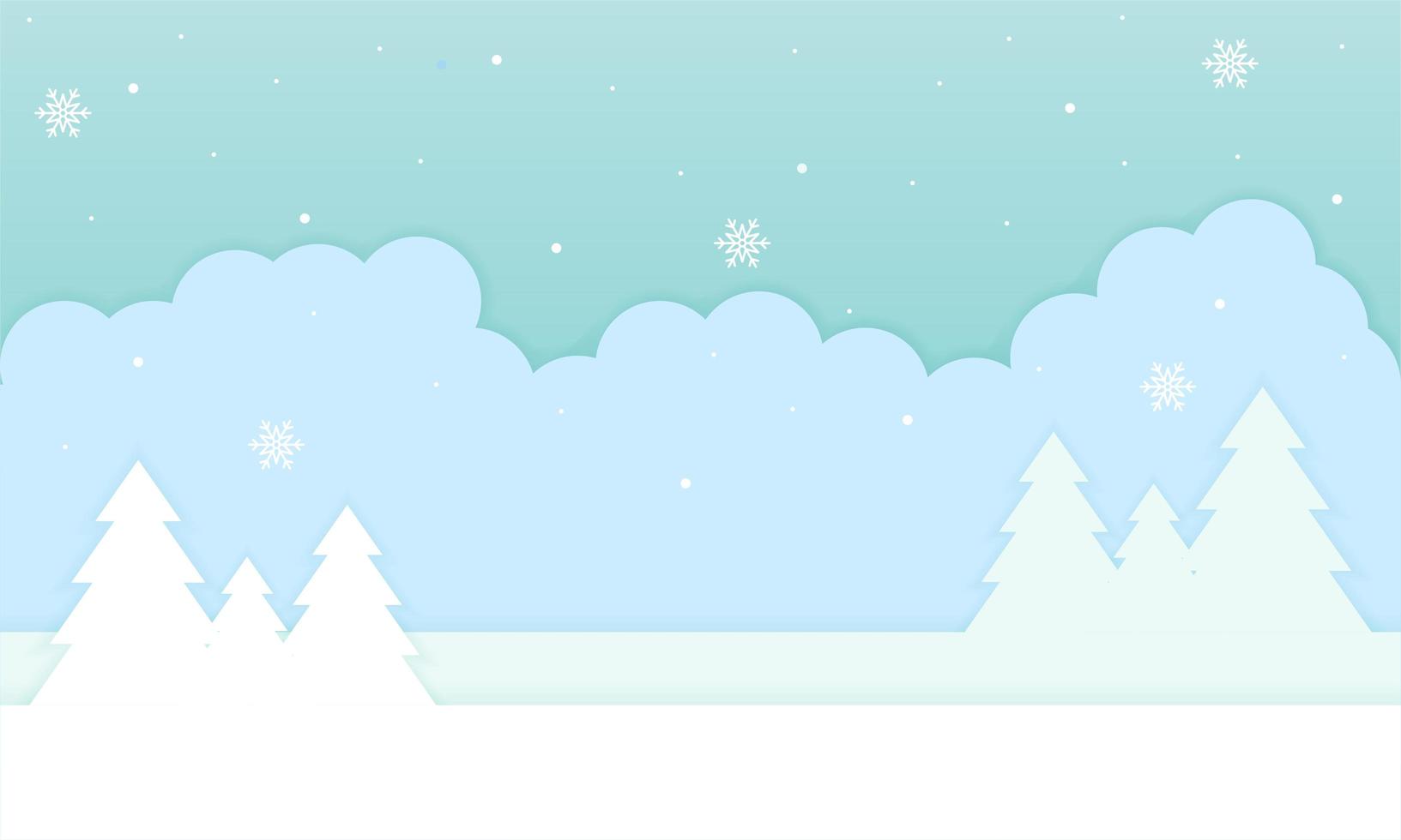 paisaje de invierno en estilo de corte de papel vector