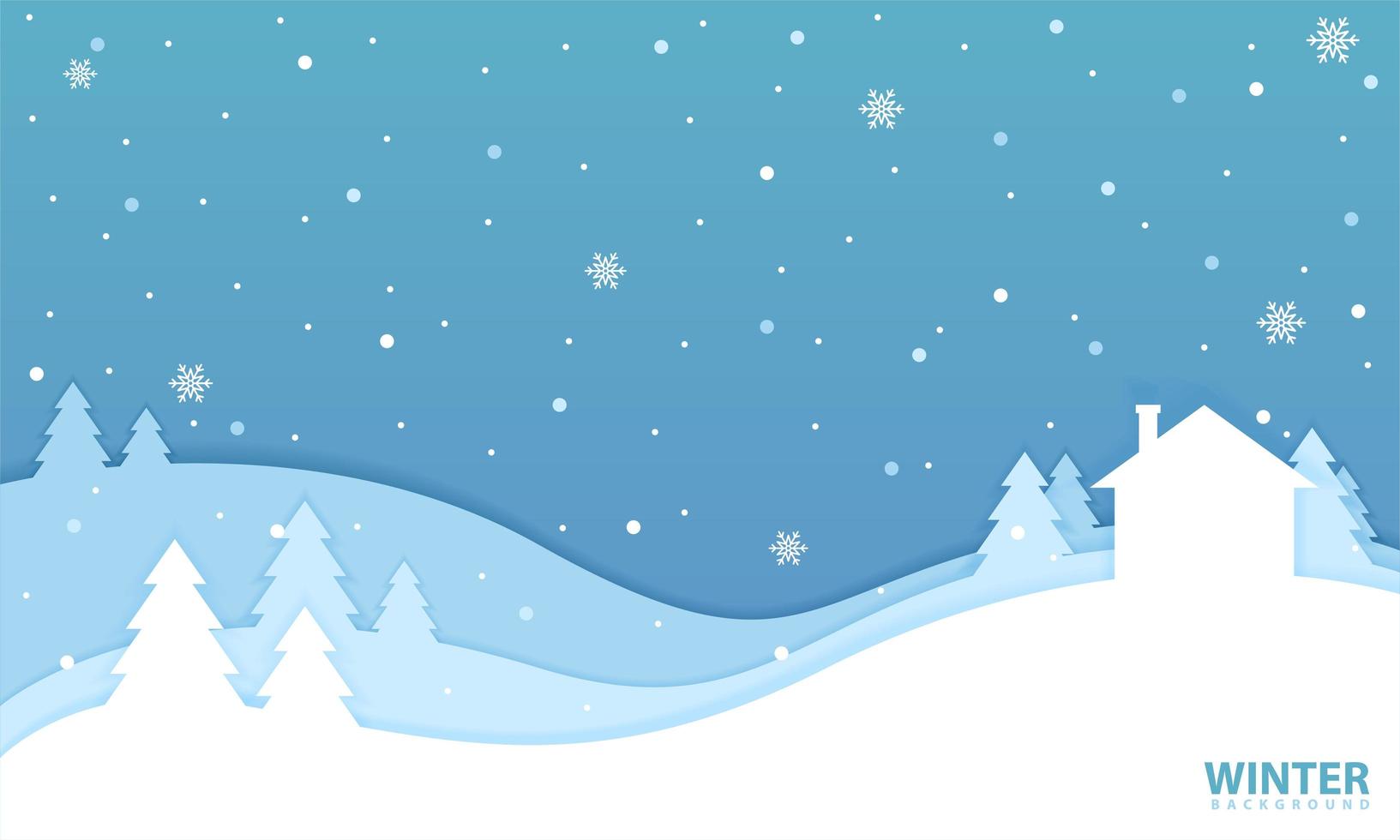 Winter Landscape with Home in Paper Cut Style vector