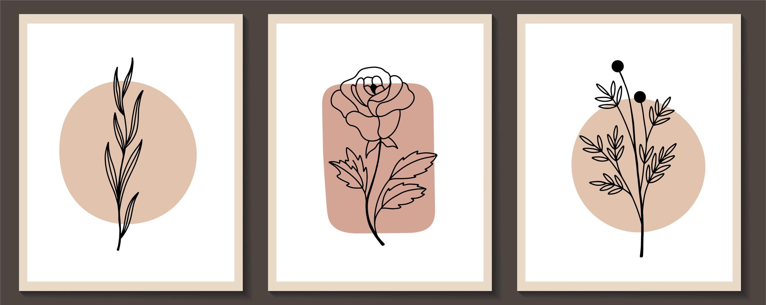 Set of flowers with shapes continuous line art  vector