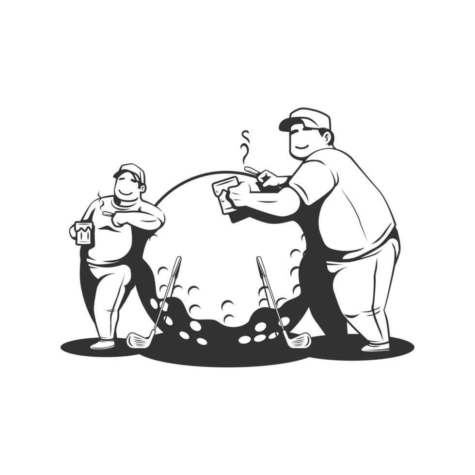 Two guys drinking around large golf ball vector