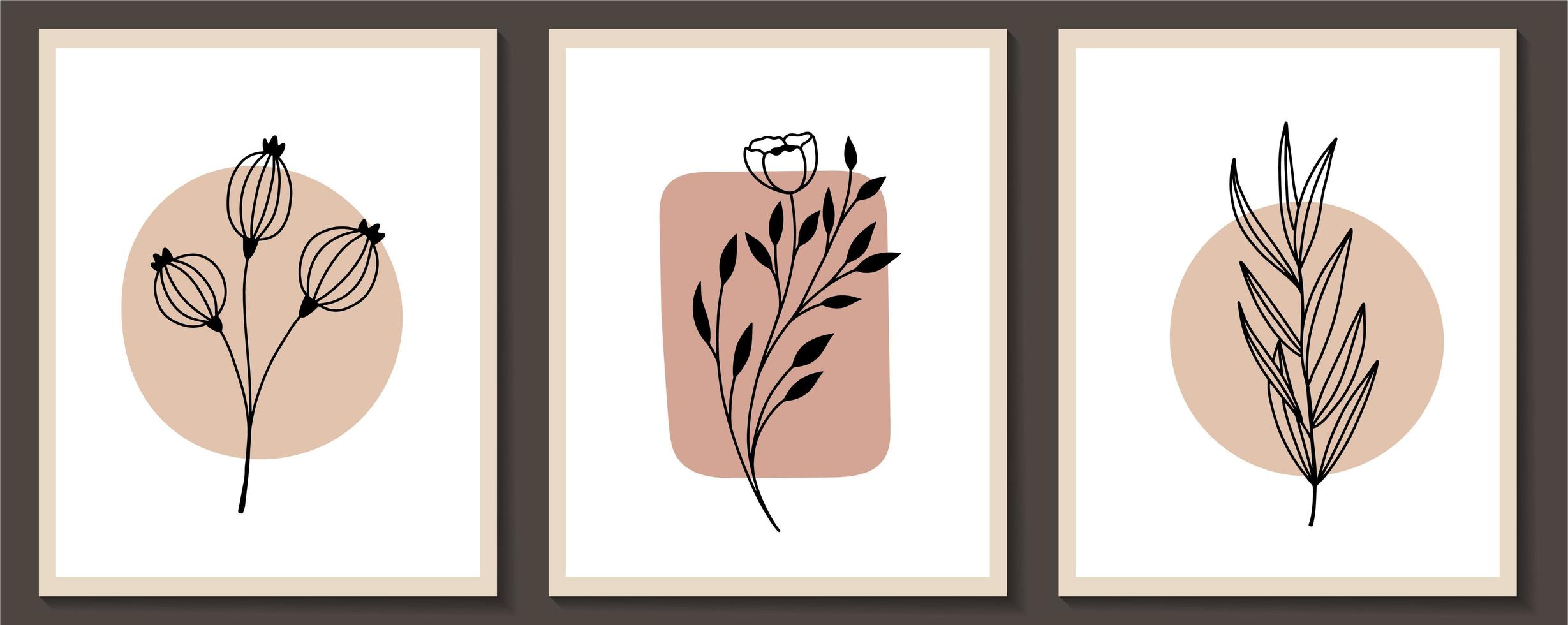 conjunto de línea continua, flores de arte moderno. vector